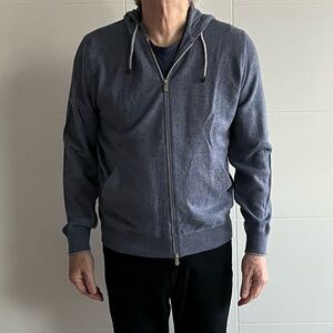 Men's Blue Zip-Up Hoodie Cashmere Sweater